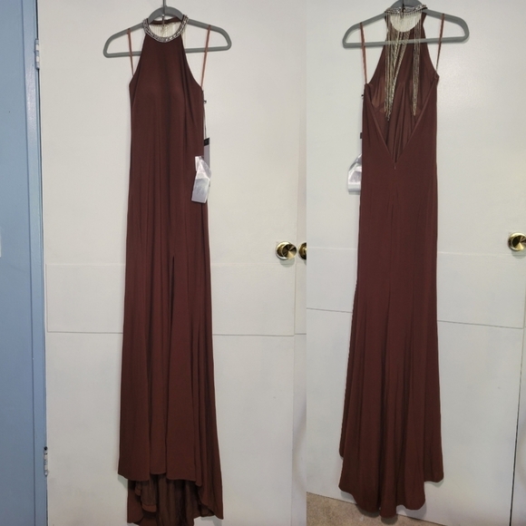Leena Mac Duggal 26518 High-neck Chocolate Gown Size 4 - Picture 2 of 11